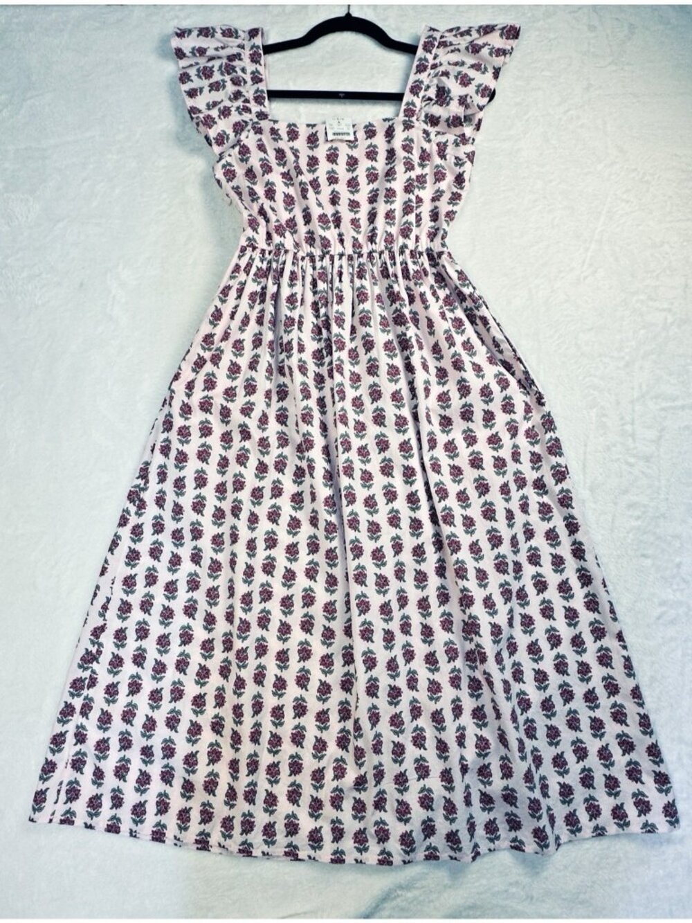 J.Crew Floral Midi Dress Pink Ruffle Sleeve Square Neck Cotton Size 6P NWT $158 - Picture 8 of 16